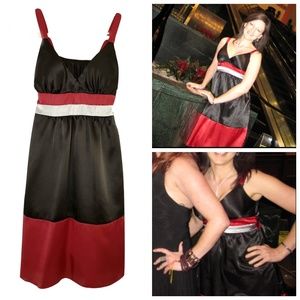 Black, silver, red Midi Silk Cocktail Dress.